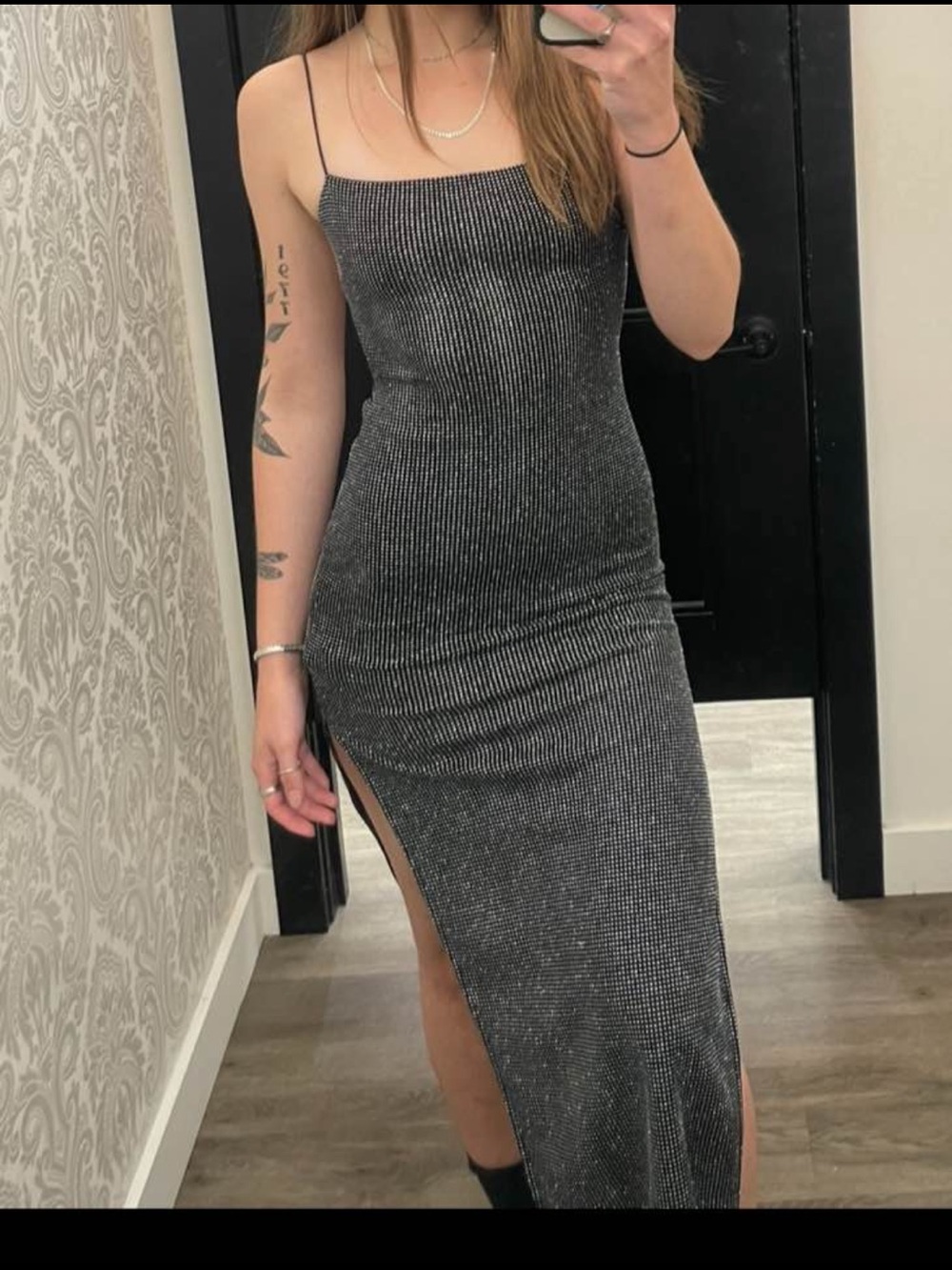 Sparkle Slim Fit Backless spaghetti strap Maxi Dress with Thigh Slit